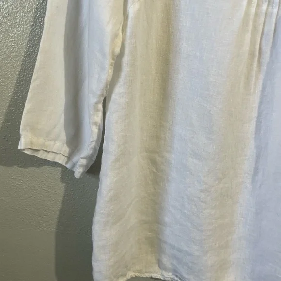 Lina Tomei Linen Pleated Lace Blouse Medium Pullover Accent Boho Cottagecore Top - Picture 4 of 15